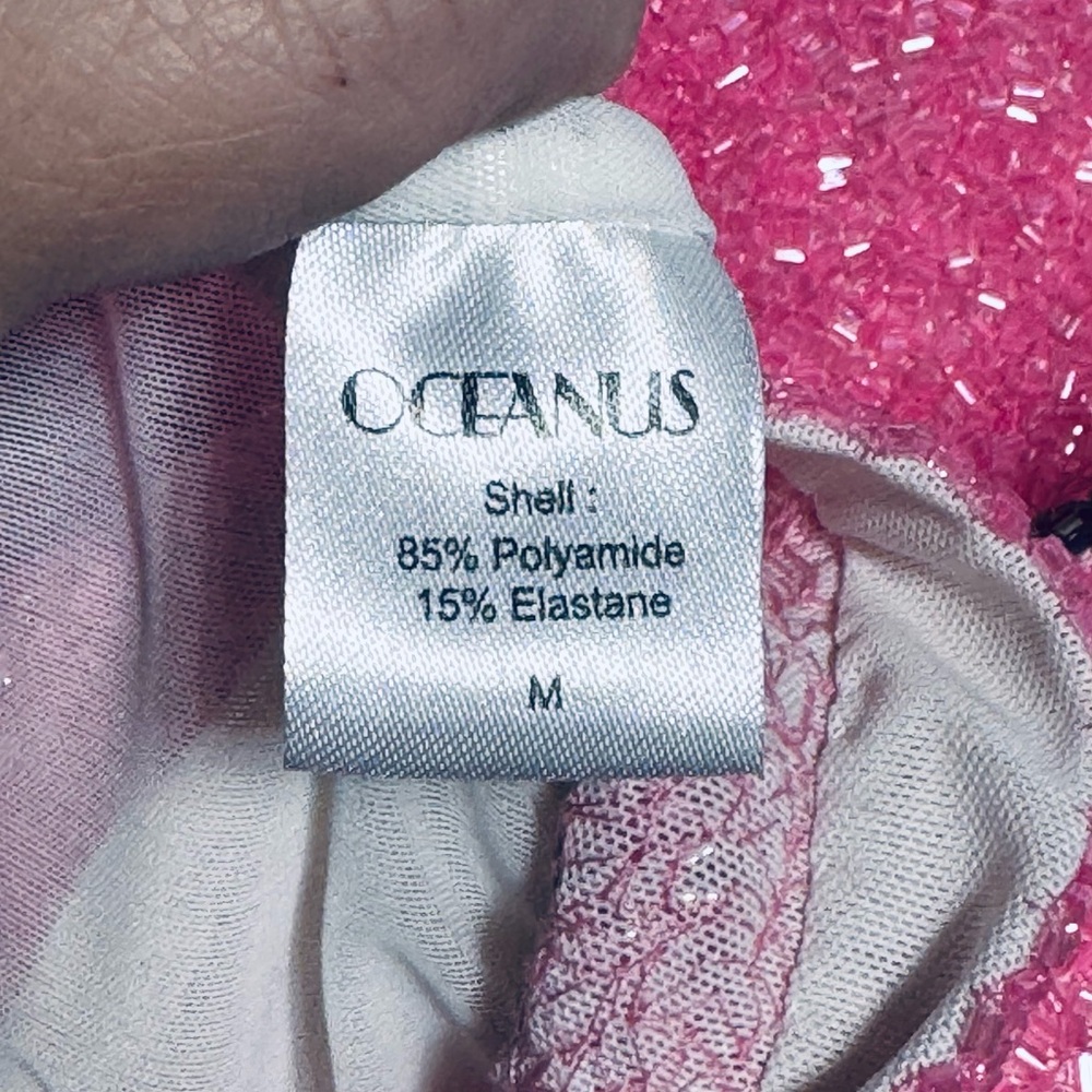 NWT Oceanus St Bart’s Hand-Beaded Crystal Pink Mini Dress Size M - Picture 7 of 8